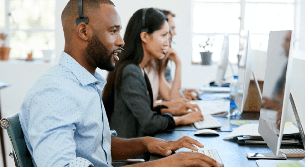 Call center employees at work